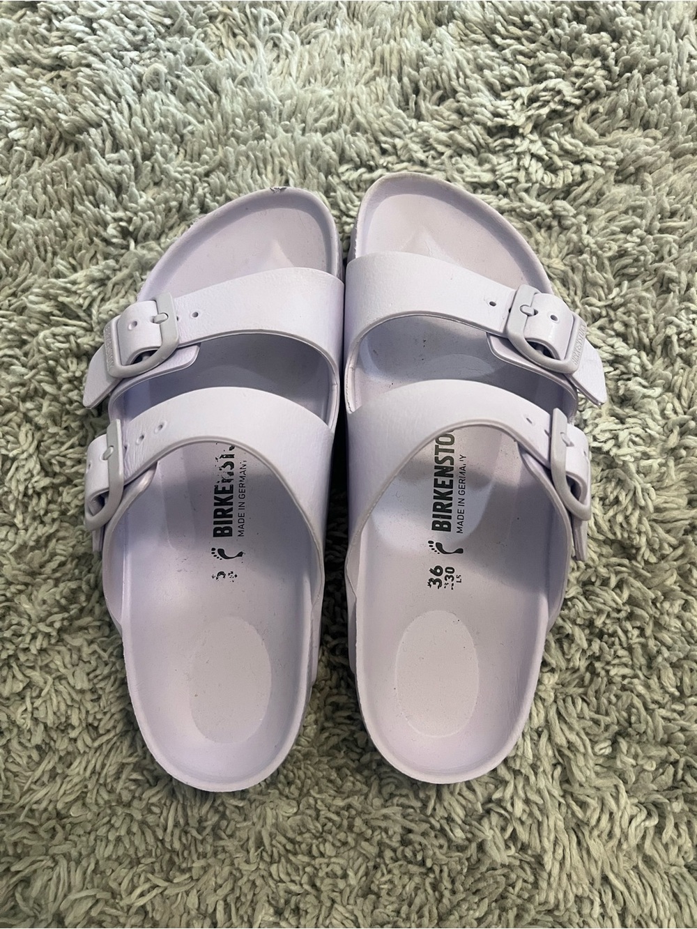 Birkenstock Two-Strap Slide Sandals in Pale Lavender